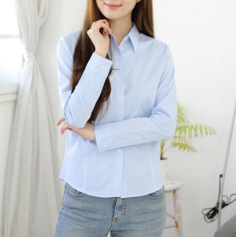 여성 블라우스 봄 가을 긴팔 스판 스트라이프 셔츠