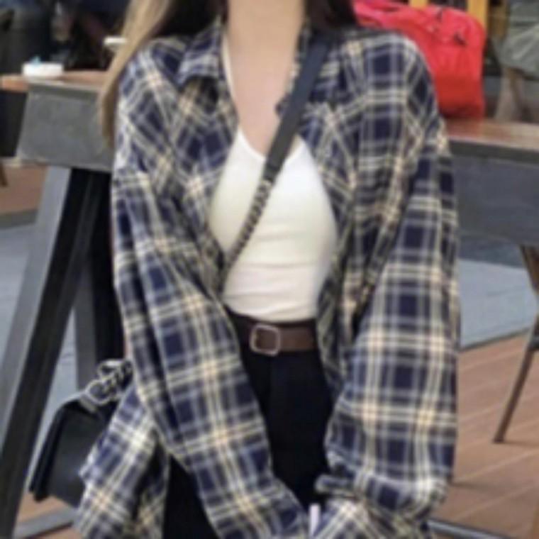 셔츠 체크남방 자켓 가을 남방 루즈핏 체크 체크 여성 간절기 패턴 루즈핏 롱셔츠
