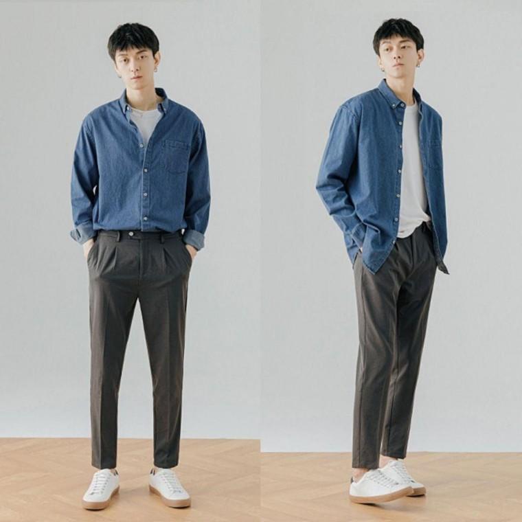 남성 가을 긴팔 데님 셔츠 박사이즈 청남방 청바지 긴팔청 패션 스타일리시 오버핏 캐주얼