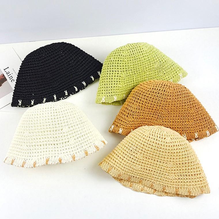 준캡 봄 여름 가을 두줄꼬임밀짚 밀짚 벙거지 여성 여자 모자 버킷햇 밀짚모자