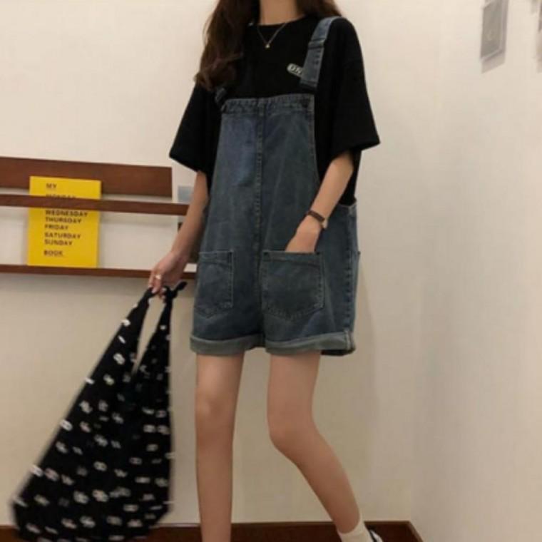 나들이 간절기 점프수트 가을 멜빵 원피스 데님 반바지 바지 데일리 청 하객룩