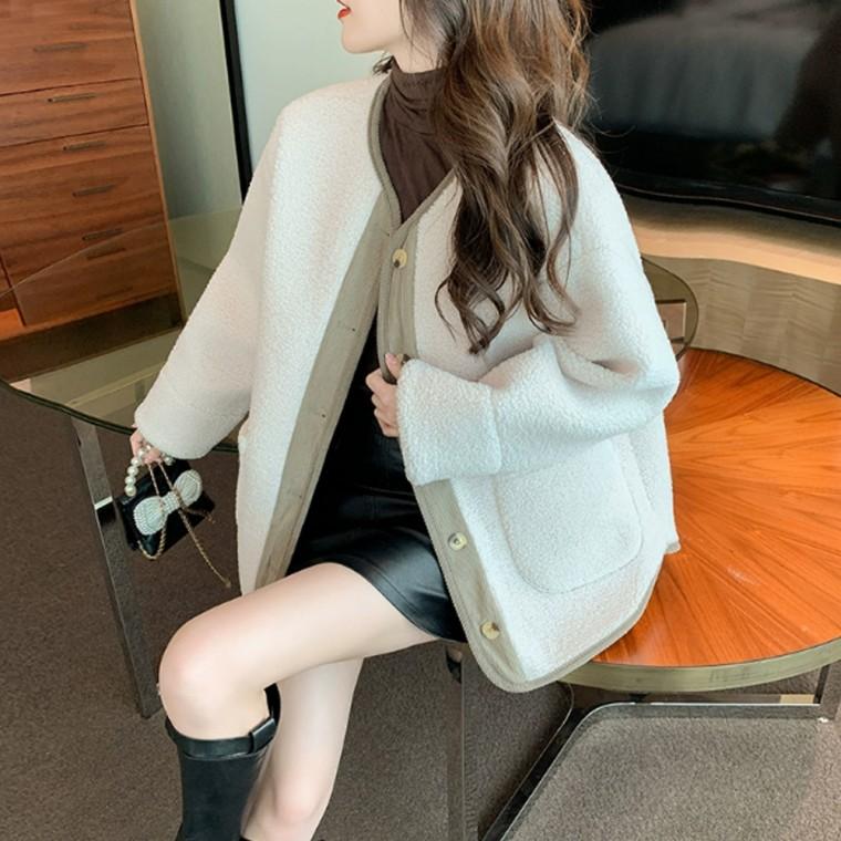캐주얼재킷 여자 노카라 데일리재킷 슬림핏재킷 여성아우터재킷 부클 가을재킷
