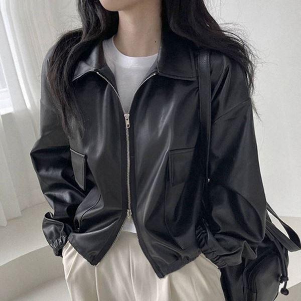 캐주얼재킷 여자재킷 여성 레더 투웨이 오버핏재킷 HH-E66 가을재킷