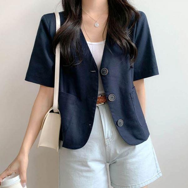 가을재킷 노카라 데일리재킷 여성자켓 크롭 정장재킷 브이넥 여성 단추