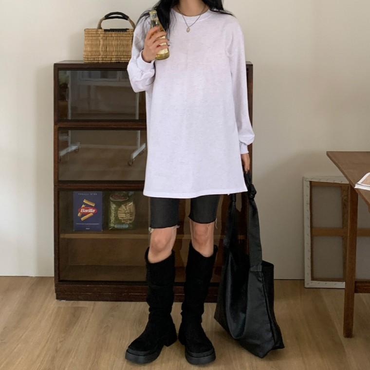 데일리 여성기본티 여자티셔츠 무지 가을 베이직 여자긴팔티 오버핏 티셔츠