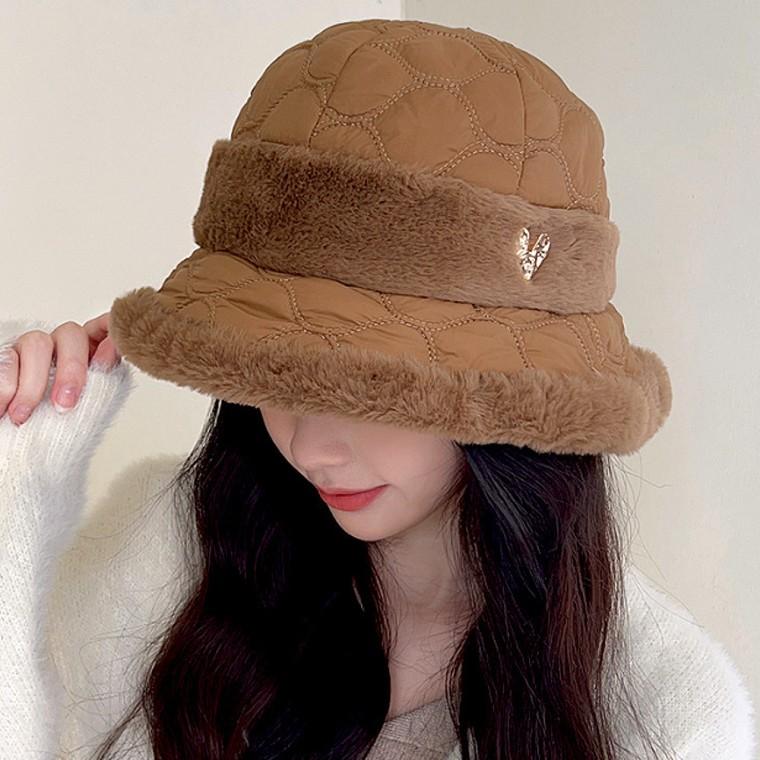 준캡 봄 가을 겨울 퍼 하트장식 퍼 벙거지 털 모자 여성 여자 모자 버킷햇