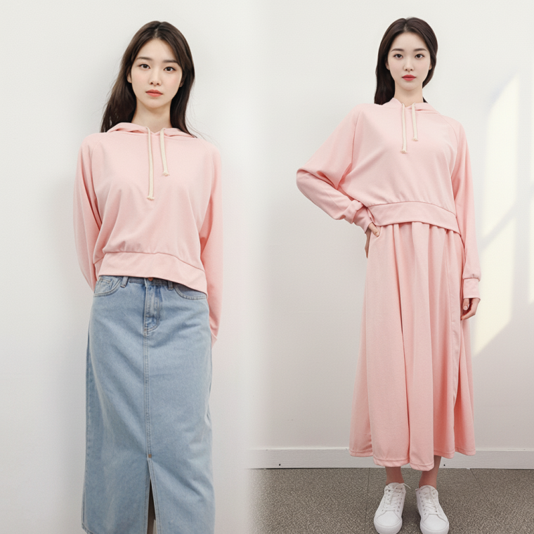 피치기모 후드 롱원피스 가을 겨울 데일리 등원룩 꾸안꾸 룩