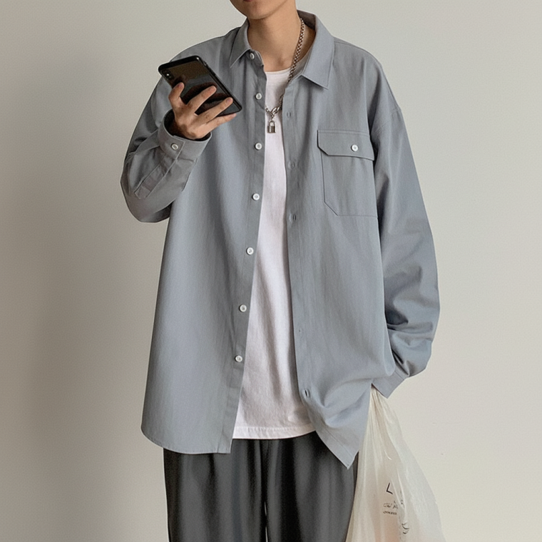 남녀 공용 간절기 루즈핏 긴팔 셔츠 데일리 캐주얼 원포켓 남방 봄 가을 아우터