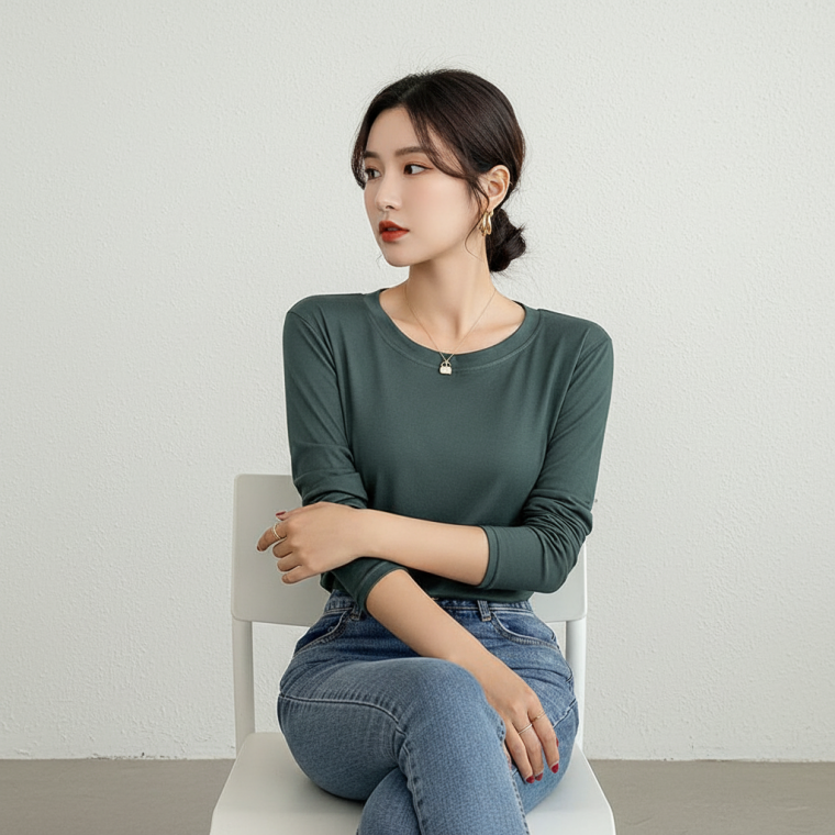 여성 가을 긴팔 티셔츠 라운드넥 무지 레이어드 이너웨어 데일리룩 상의