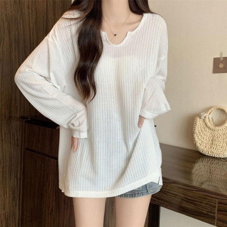 트임 긴팔 라운드 루즈핏 티셔츠 라운드 루즈핏 오버핏 가을티셔츠 트임티셔츠 긴팔 넥티