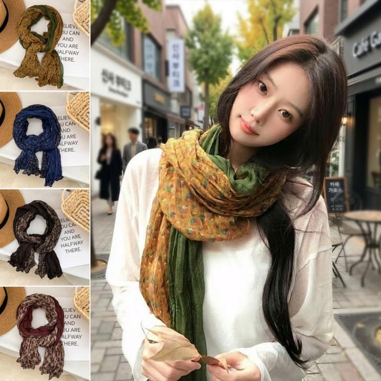 꽃무늬 주름 여성스런 롱 꽈배기 배색 봄가을 머플러