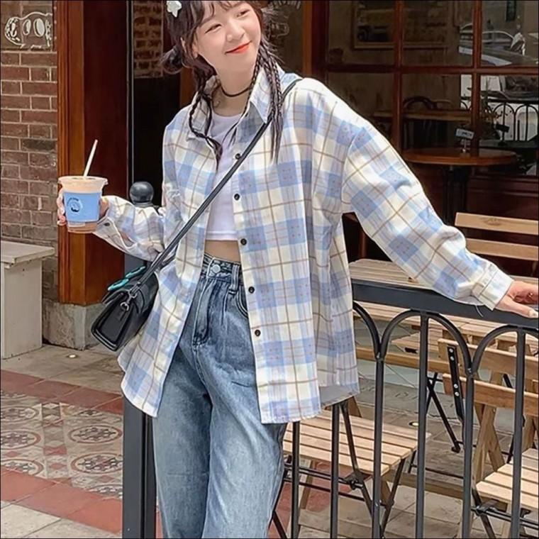 대학생 남방 셔츠 데일리 2색 여성 체크 긴팔 긴팔 봄가을