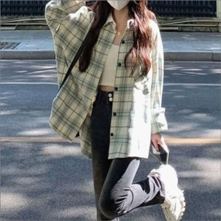 셔츠 봄 캐주얼 가을 체크남방 여성 루즈핏 데일리 파스텔톤