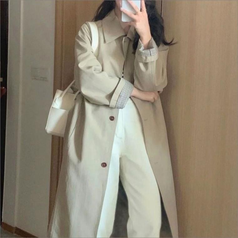카라 롱기장 트렌치코트 2컬러 클래식한 체크 여성 가을 소매