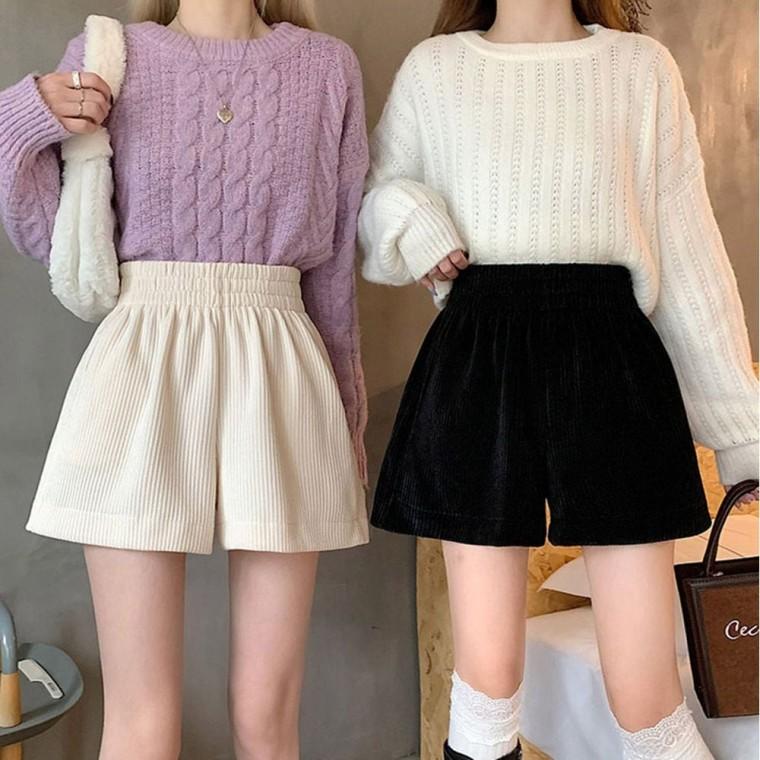 봄가을 팬츠 골덴 반바지 밴딩 숏 코듀로이 짧은 여자