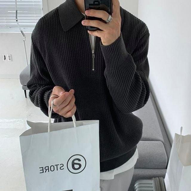 반집업 남자 카라 댄디 간절기 니트 티셔츠 봄가을