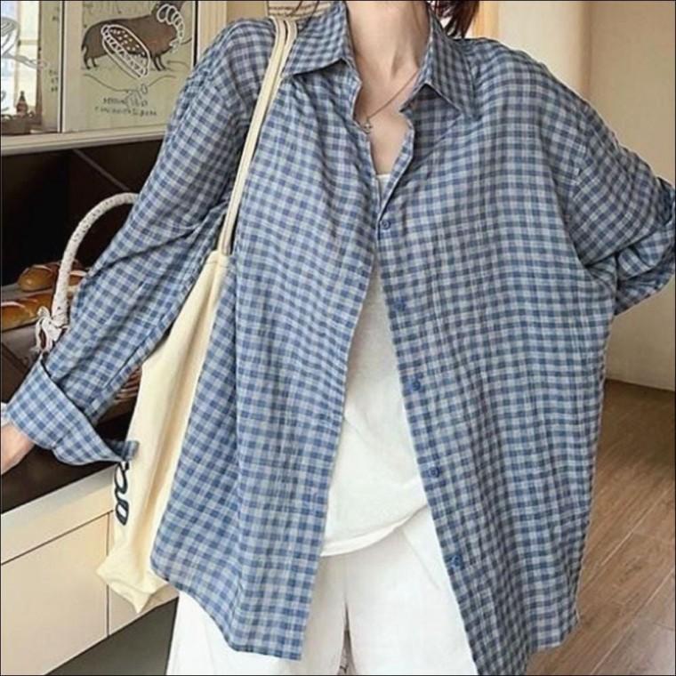 봄가을 여성 오버핏 체크남방 셔츠 체크셔츠 루즈핏 2색