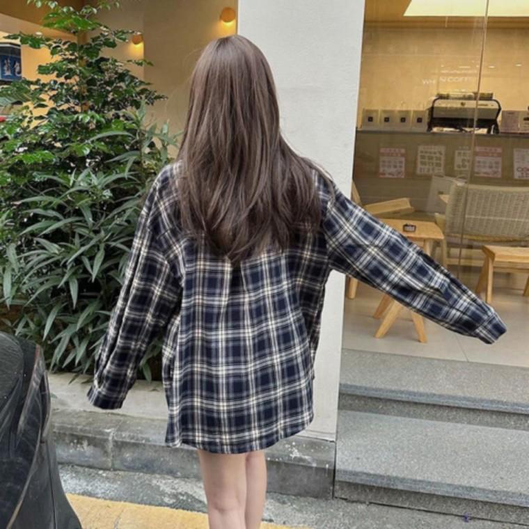 여성 루즈핏 빈티지 긴팔 오버핏 가을 남방 체크 셔츠
