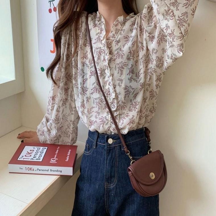 플라워 봄가을 시스루 쉬폰 3color 여자 블라우스 얇은