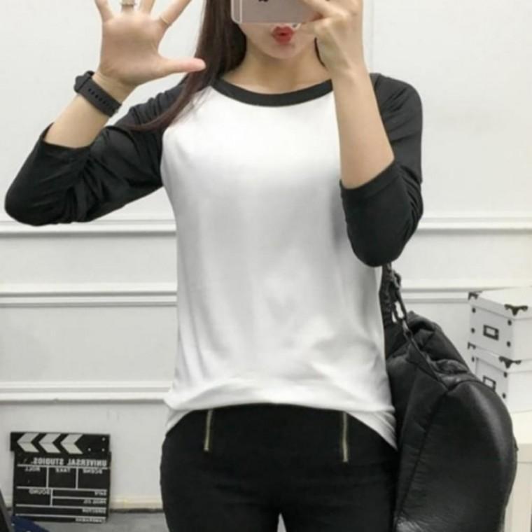 여성용 긴팔 기본 무지 티셔츠 투톤 디자인 스타일리시 상의 데일리룩 블라우스 겸용 티셔츠 가을 신상 긴