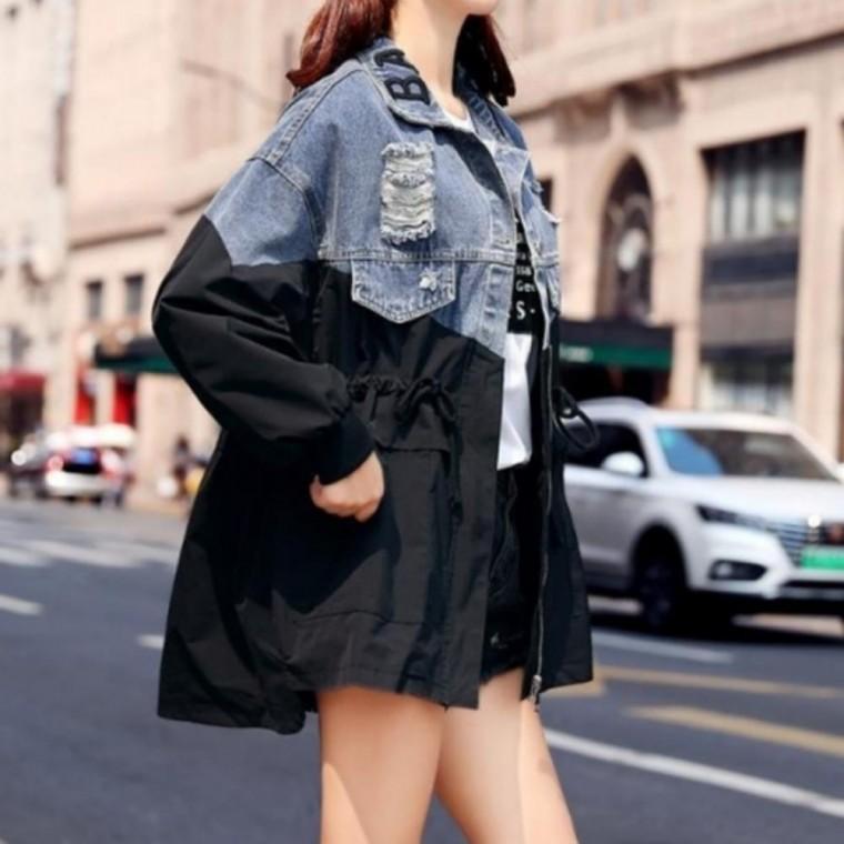 믹스 워싱 데님 점퍼 여성용 가을 아우터 빈티지 스타일 청자켓 데일리 캐주얼 재킷 세련된 워싱 데님 코디