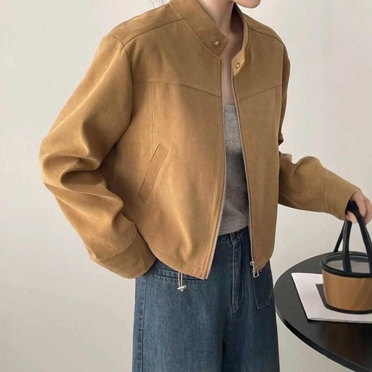 여성 가을 데이트 룩 데일리 라이더 자켓 차이나 카라