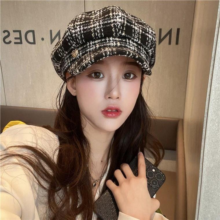 하트 포인트 체크 뉴스 보이캡 여자 모자 가을 겨울 팔각모 헌팅캡 마도로스캡 카페