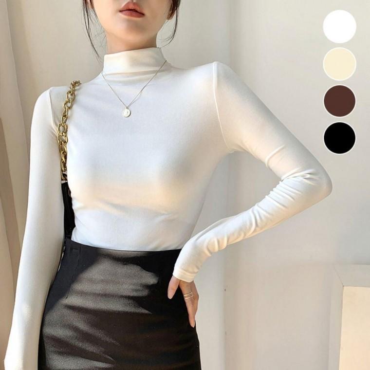 여성 반폴라 슬림핏 긴팔 티셔츠 폴라티 면폴라티 하프넥티 가을 목티 이너목 얇은목티