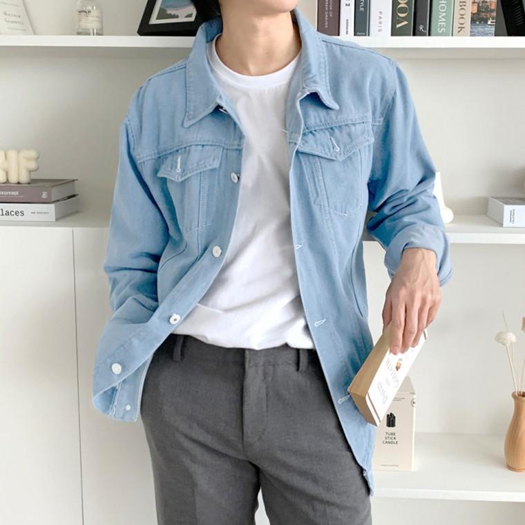 가을 숏자켓 데님 남성 연청 포켓 봄
