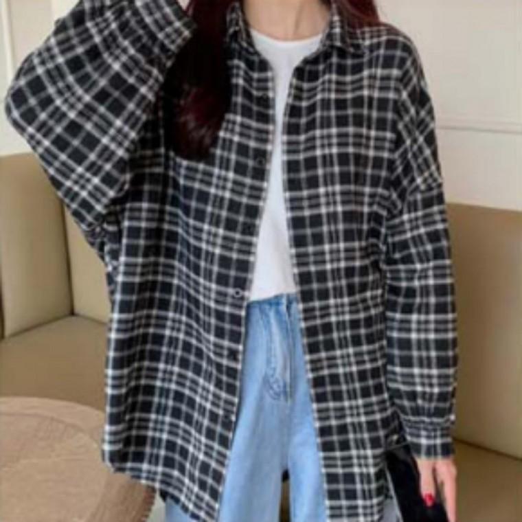 오버핏 체크 셔츠 여자 데일리룩 남방 가을 겉옷 셔츠자켓 상의