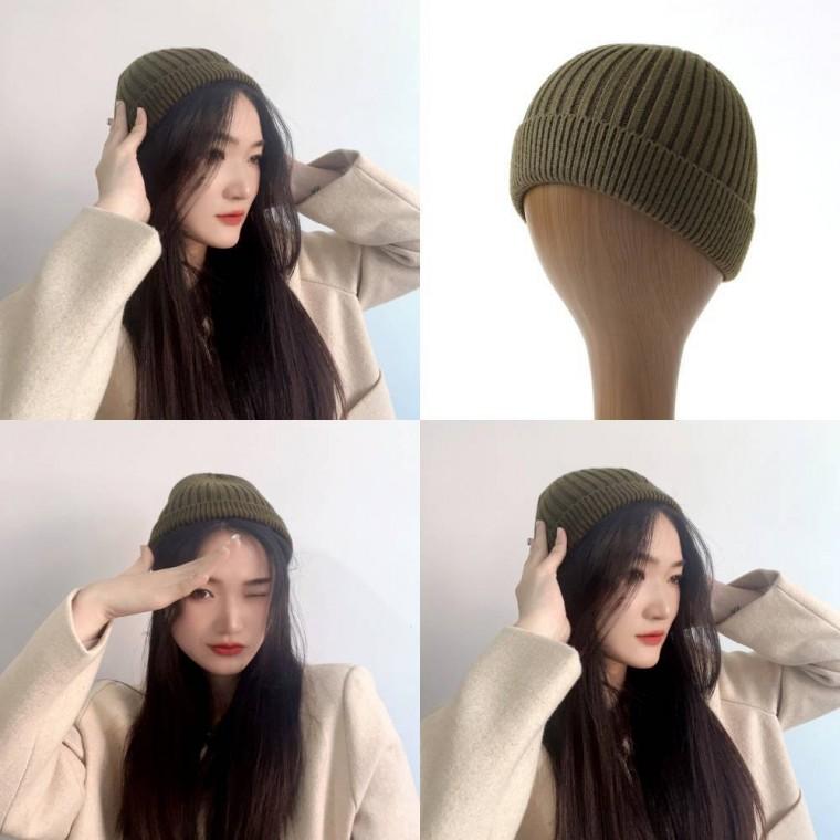 니트 숏비니 카키 가을모자 여성비니모자