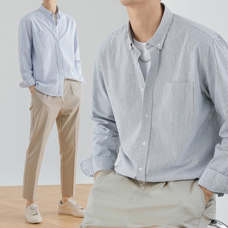 남자 스트라이프 셔츠 긴팔 남방 카라 가을 봄 데일리룩