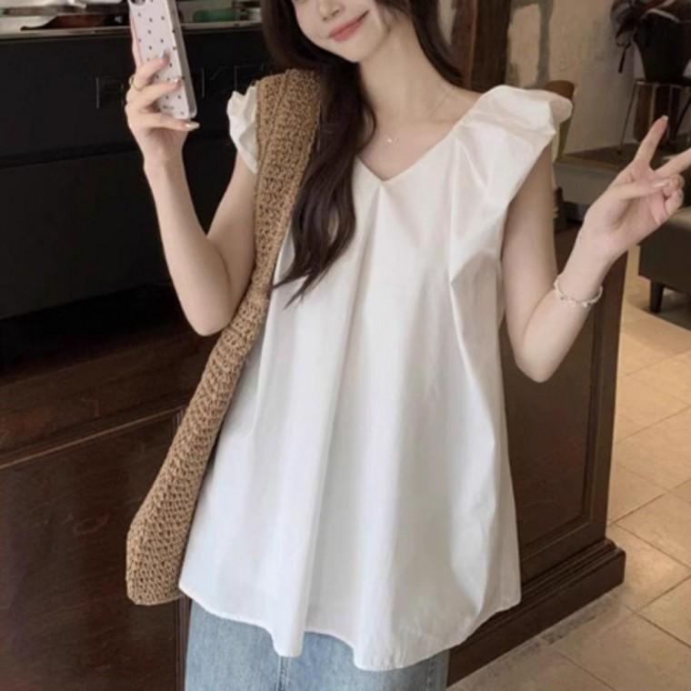 블라우스 리본 봄가을 러블리 스트랩 브이넥 소매 청순 포인트 프릴 여성블라우스 여성