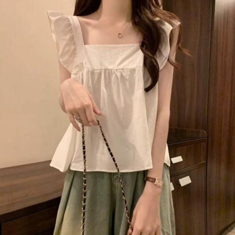 데일리룩 스퀘어 하객룩 프릴 데일리 여성 2컬러 로맨틱룩 봄가을 블라우스 리본