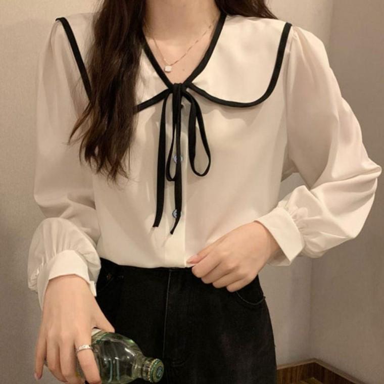 리본블라우스 데일리 하객룩 데이트룩 러블리룩 매듭 블라우스 리본 카라블라우스 봄가을 여성 카라