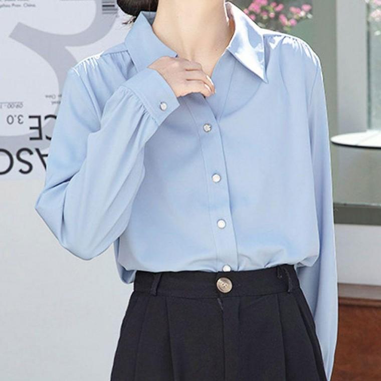 여성남방 카라넥 셔츠 긴팔 심플 와이 봄가을 여성 블라우스 기본 데일리룩