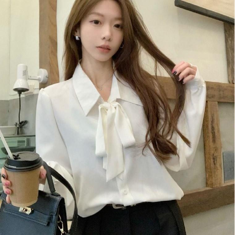 블라우스 러블리 봄가을 하객룩 카라 상의 여성 페미닌 데일리룩 리본 리본블라우스