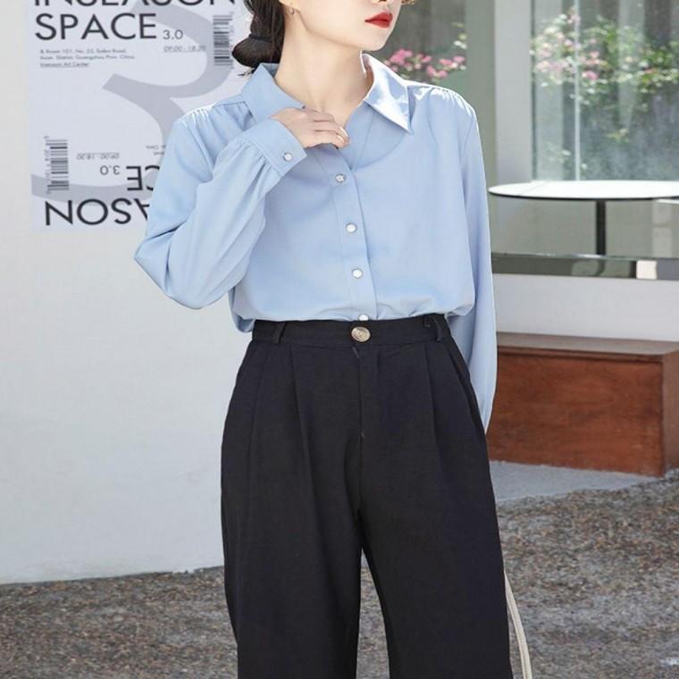 여자의류 여성 스트라이프 셔츠 블루 오피스룩 깔끔핏 여성의류 봄가을 데일리룩 블라우스