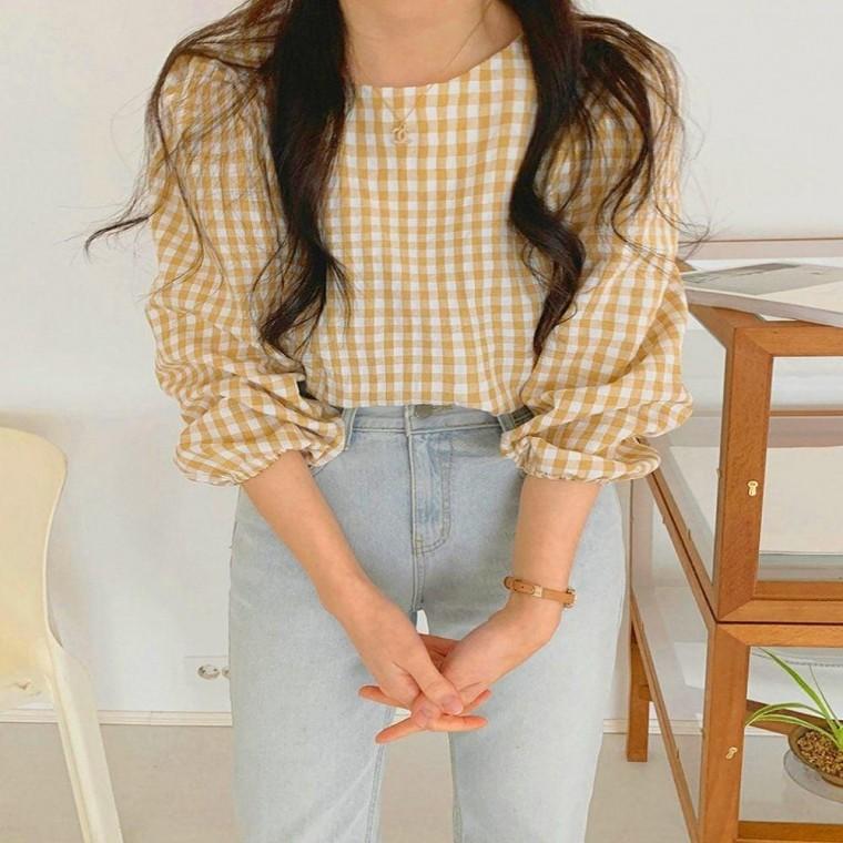 여성상의 블라우스 체크패턴 2컬러 캐주얼룩 봄가을 사랑스러운 셔츠남방 여성