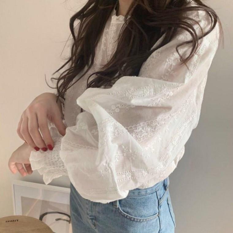 여성상의 데일리 셔츠 페미닌 러블리 봄가을 여성 블라우스 플 프릴 주름소매