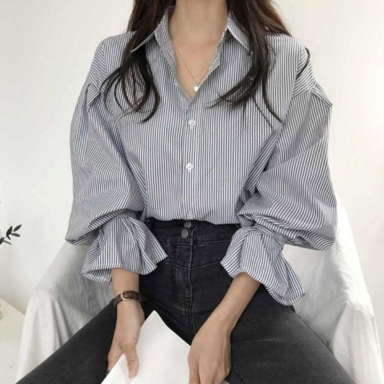 여성남방 카라 셔츠남방 긴팔 블라우스 셔링 2컬러 데일리룩 벌룬소매 여성셔츠 여성 봄가을