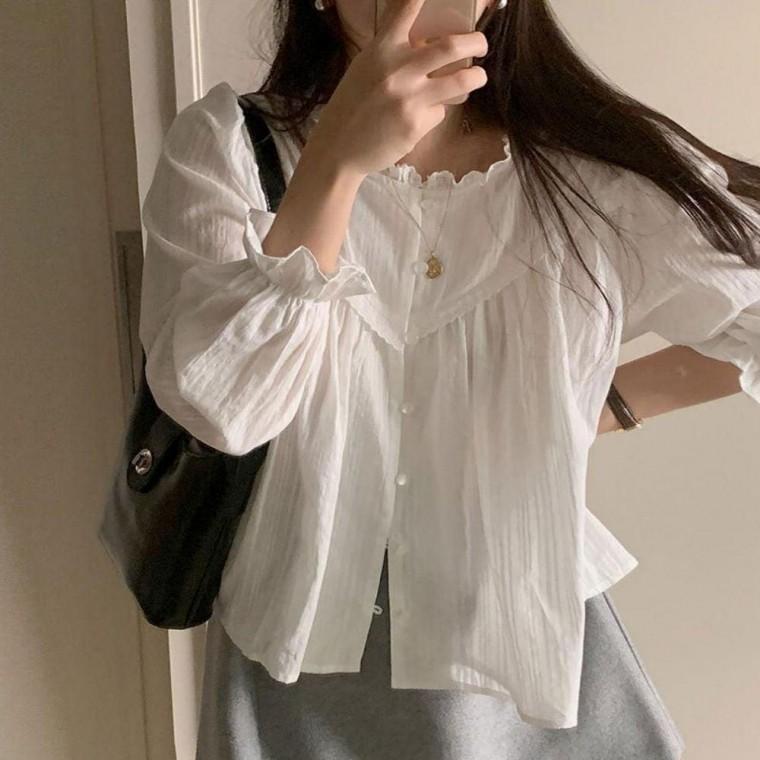 블라우스 데이트룩 봄가을 여성블라우스 펀칭 레이스 여성 화사한 러블리무드 봄코디