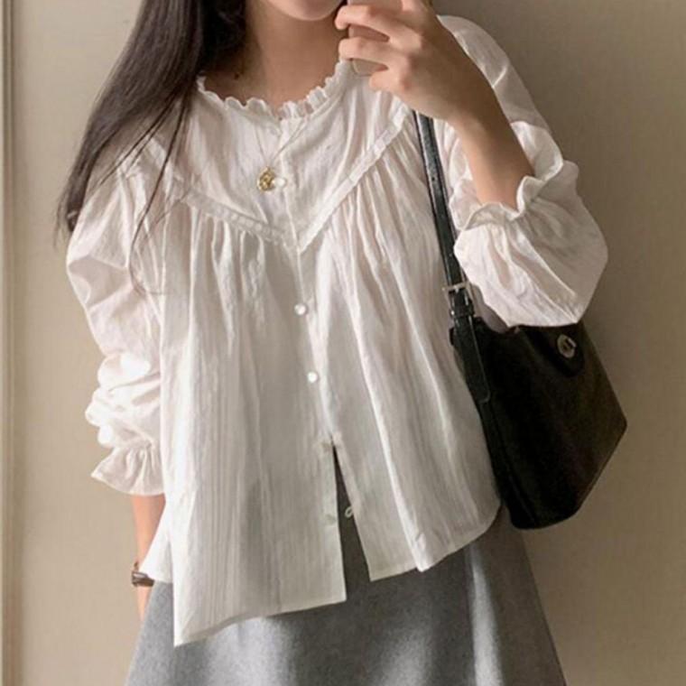 긴팔블라우스 펀칭 긴팔 봄가을 펀칭블라우스 여성 데이트룩 레이스 출근룩 블라우스 예쁜상의 러블리