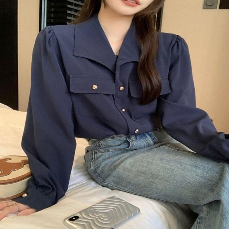브이넥블라우스 셔츠 봄가을 고급 고급스러운셔츠 데일리룩 브이넥 러블리 출근룩 2컬러선택 여성 블라우스