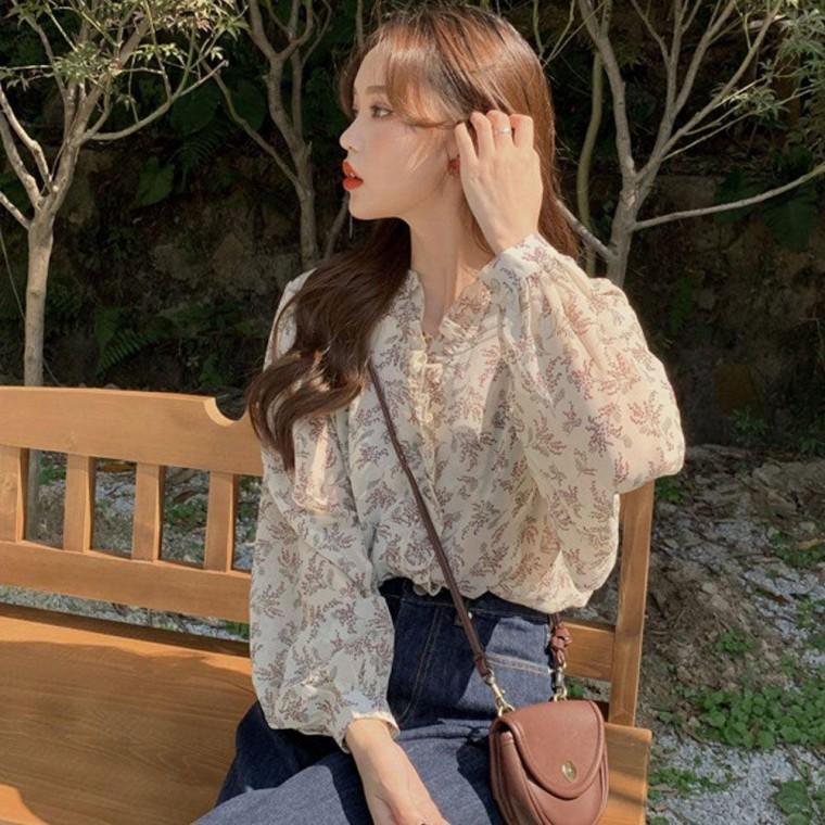 여자블라우스 레이스 긴팔 플라워 데이트룩 봄가을 간절기 여성 20대여성옷 쉬폰 예쁜 블라우스 20대