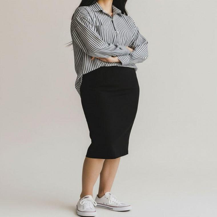 중년블라우스 스트라이프 출근룩 중년봄옷 블라우스 빅사이즈 체형커버 여성 오버핏 셔츠 데일리 봄가을