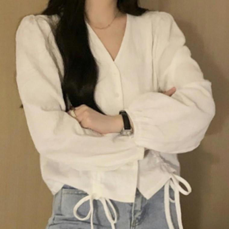 여성 트렌디 블라우스 셔링 스트랩 청순 봄가을