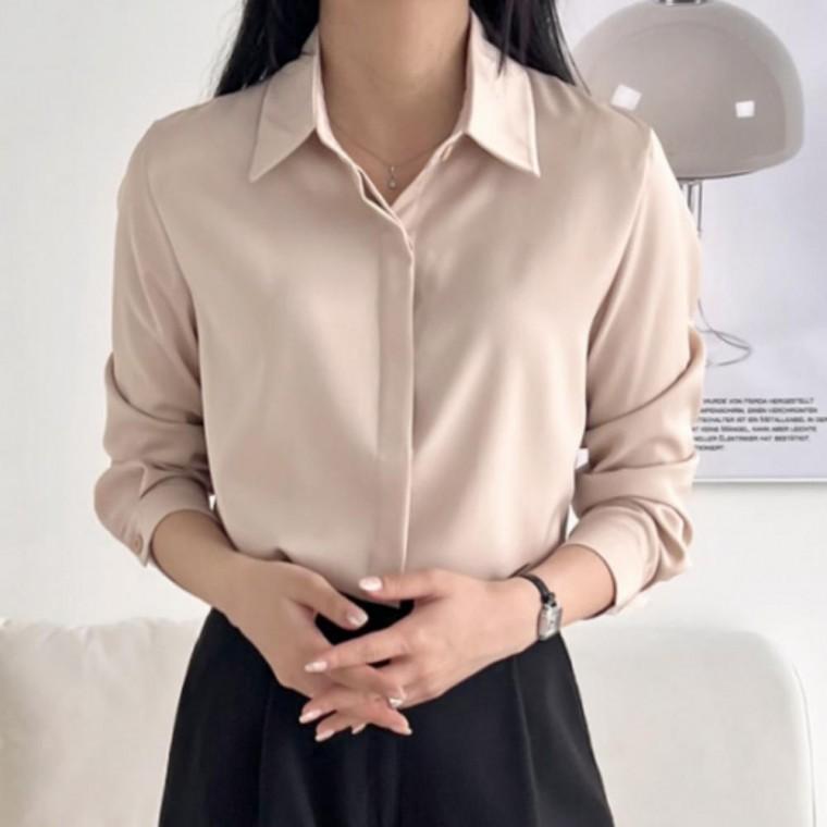 여성 새틴 블라우스 우아한 오피스룩 하객룩 봄가을