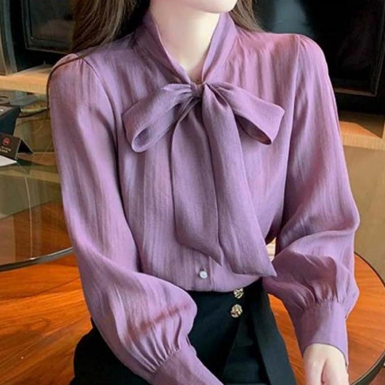 여성 쉬폰 블라우스 빅리본 하객룩 오피스 봄가을 긴팔