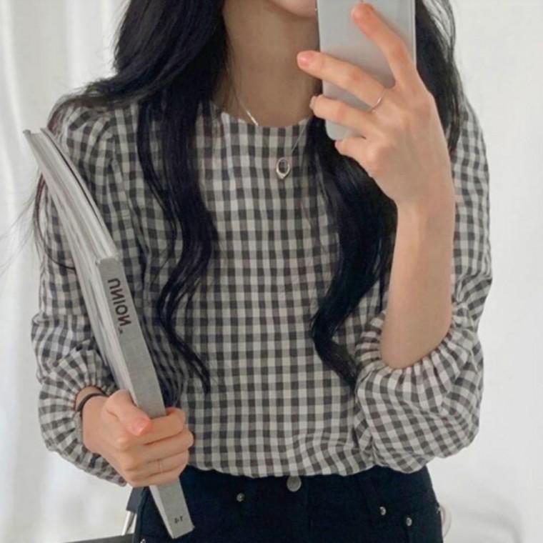 여성 체크 블라우스 셔츠남방 캐주얼 러블리 봄가을